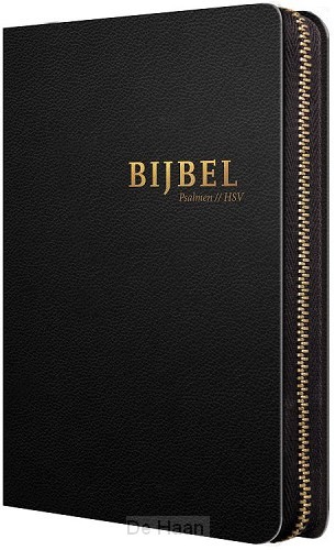 Bijbel (HSV) met Psalmen - zwart leer met goudsnee, rits en duimgrepen